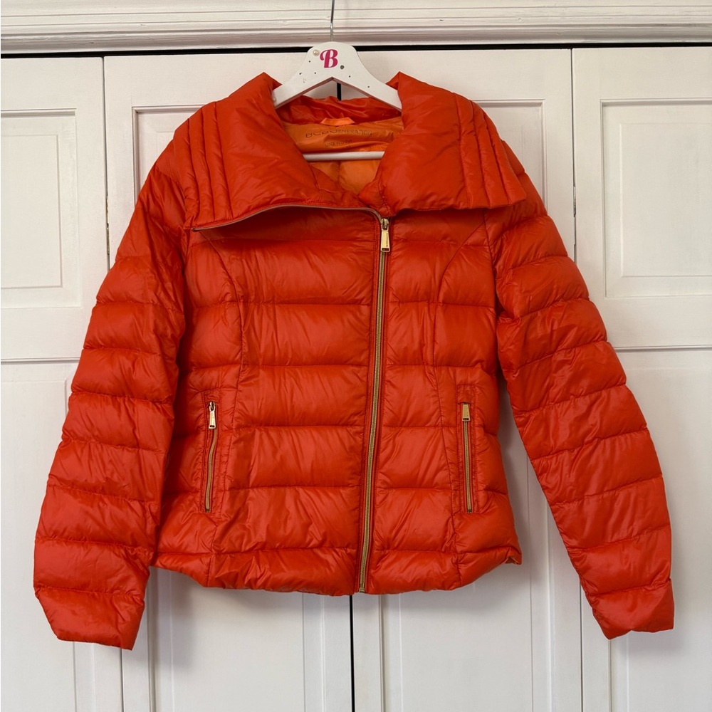 BCBGeneration Vibrant Orange Puffer Jacket 90% Do… - image 1
